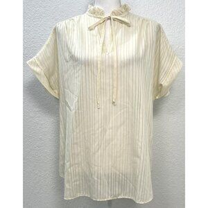 VTG MS BOND Judy Bond Womens 40/8 Ivory Stripe S/S Ruffle Secretary BLOUSE EUC